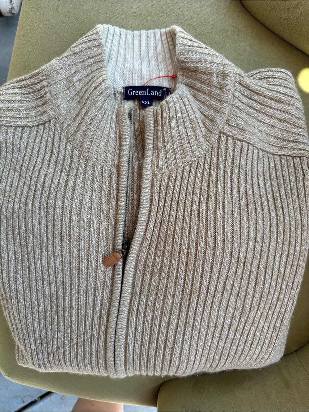 Men's Cream Ribbed Zip Cardigan